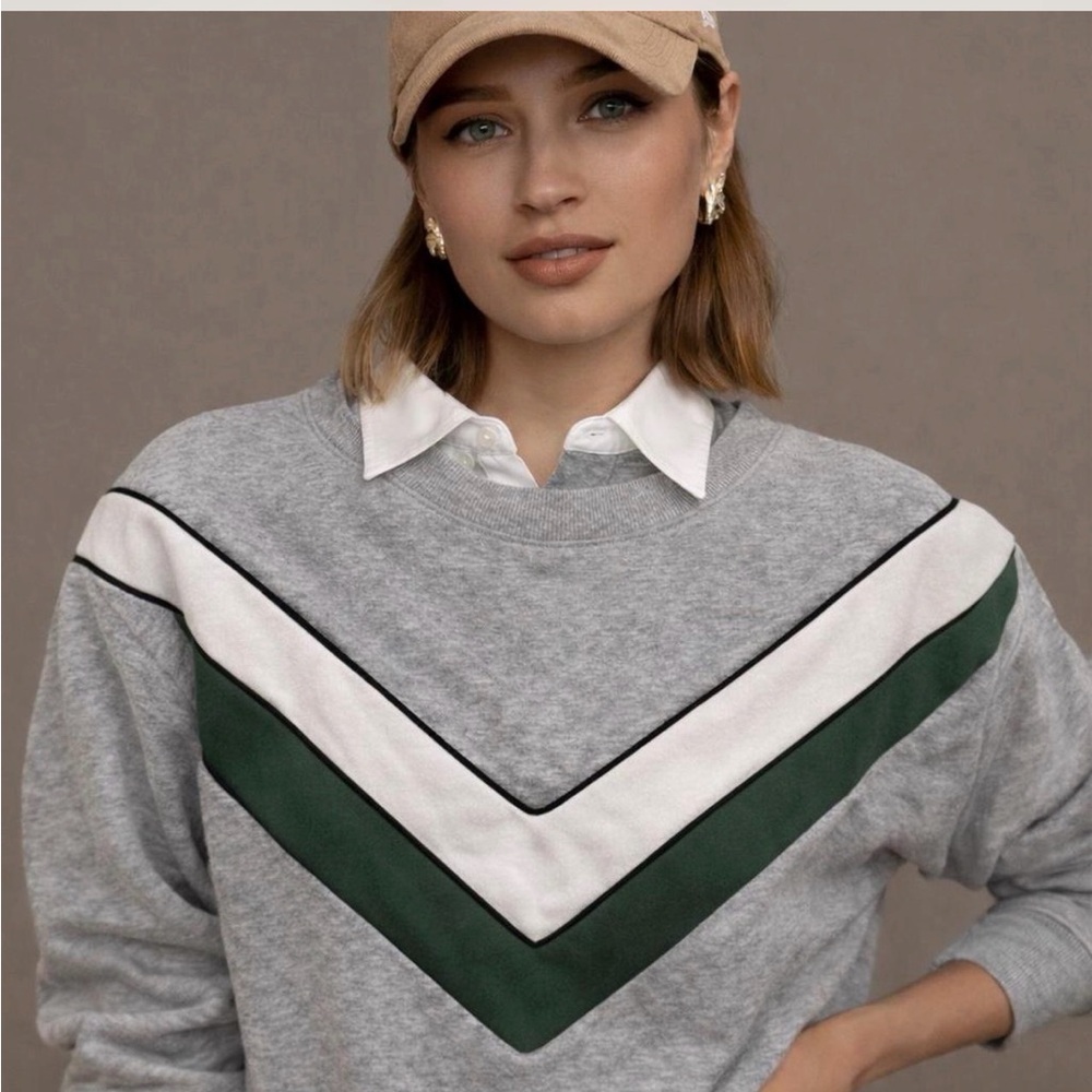 Anthropologie Maeve Gray and Green Crewneck Sweater size large